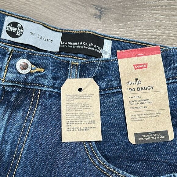 Levi’s Silver Tab 94 Baggy Mid Rise Straight Leg Blue Jeans Size 30 - Picture 13 of 13